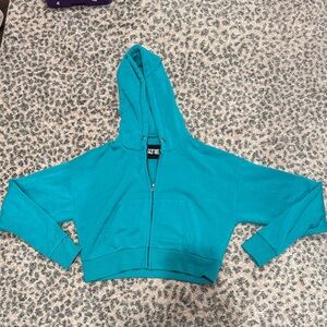 Katie J NYC Teal Crop Zip-Up Hoodie